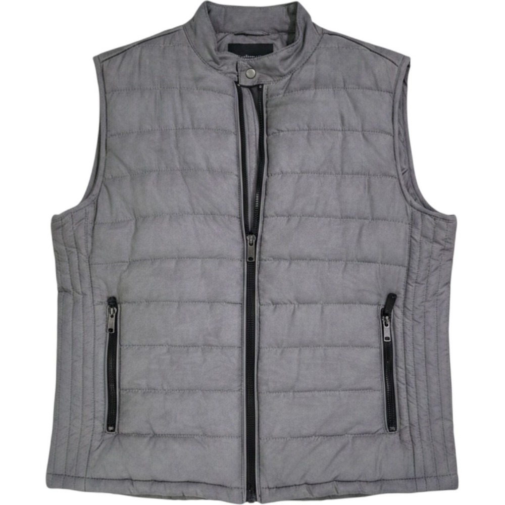 Zara Man Quilted Puffer Vest Men Large Grey Excellent Faux Suede Feel Mock Neck